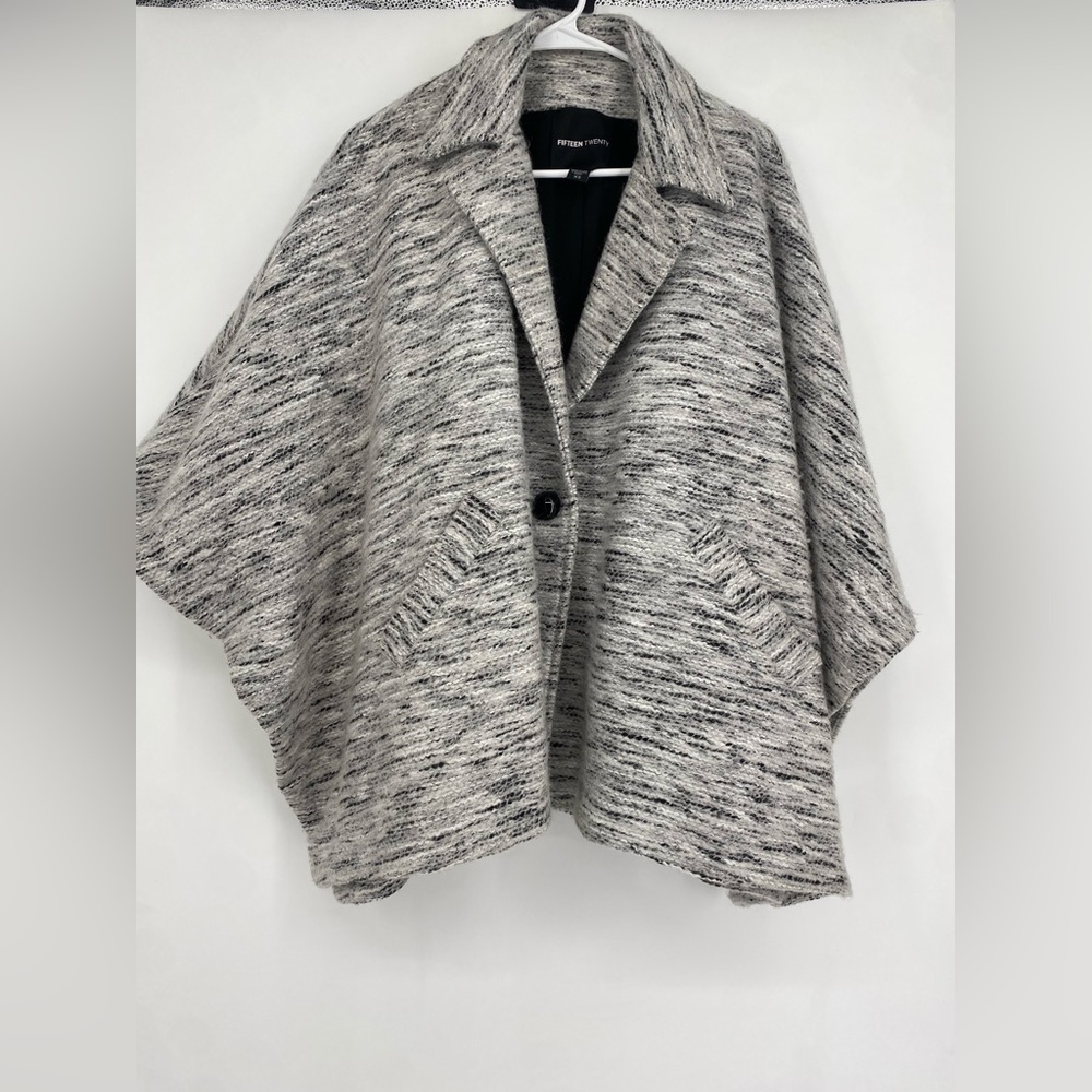 Fifteen Twenty Mohair Wool Cape Coat Womens XS Oversized Gray Black Pockets